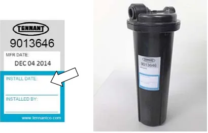 Photo of the cartridge label with an arrow pointing to the installation date field