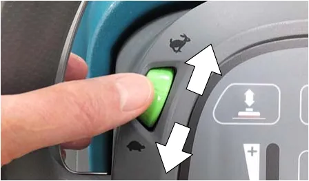 Photo of a thumb turning the speed dial between the slow and fast symbols