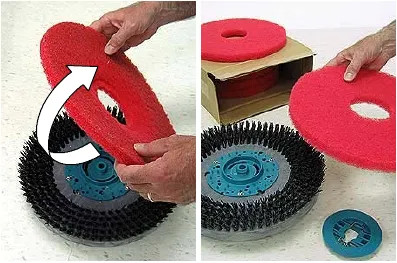 Two photos of turning a disk pad over or replacing it