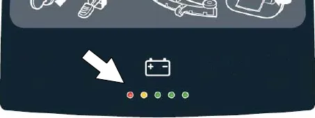 Control panel with an arrow pointing to the five battery discharge indicator lights