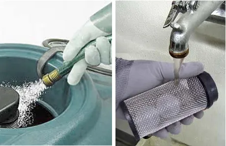 Rinsing out the recovery tank and cleaning the float shut-off screen
