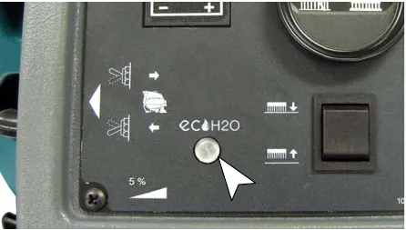 Control panel with the ec-H2O system indicator light marked by an arrow