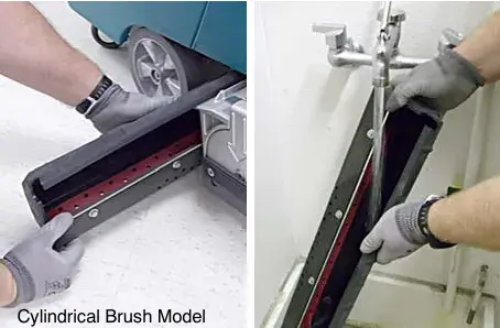 Removing and rinsing out the debris trough, cylindrical brush model