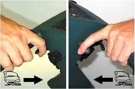Pulling the start triggers to move forward (left) and the reverse trigger to back up (right)
