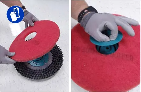 Attaching a red pad to the pad driver and securing it with the centerlock