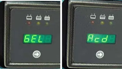 Charger display reading GEL (left) and Acd (right)