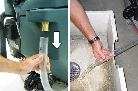 Pulling the solution tank level hose off the hose fitting and draining it into a sink