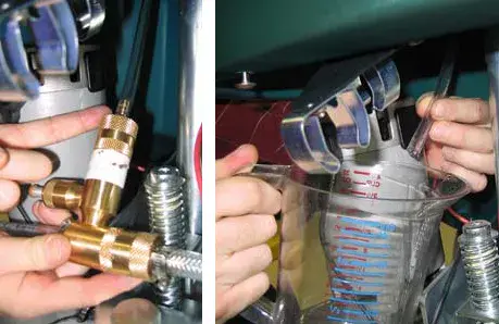 Disconnecting the FaST supply hose from the injector assembly and draining it into a measuring cup