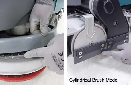 Checking the scrub head skirt on a disk model, and the cylindrical brush model
