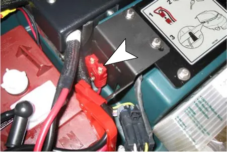 Red handle battery connector being disconnected