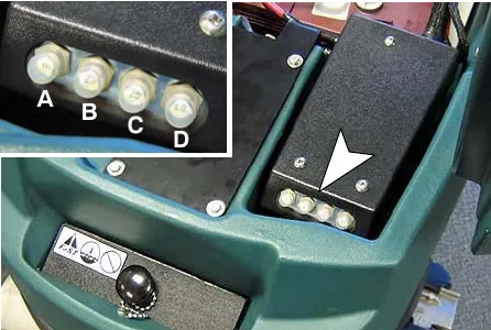 Circuit breaker panel near the battery compartment with the four breakers labeled A, B, C and D