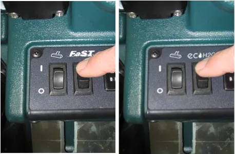 Pressing the FaST system switch (left) and the ec-H2O system switch (right) to the on position