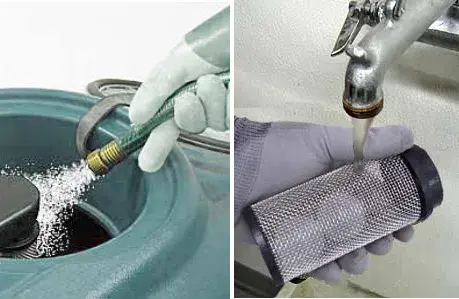Rinsing out the recovery tank and cleaning the float shut-off screen