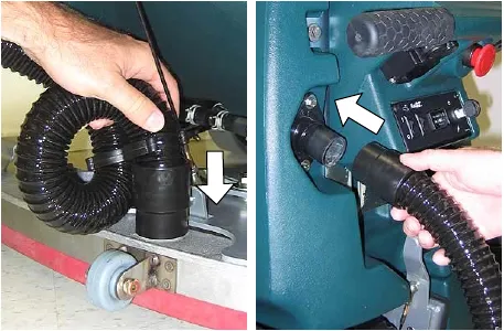 Connecting the vacuum hose to the squeegee assembly and looping it with the hose clip