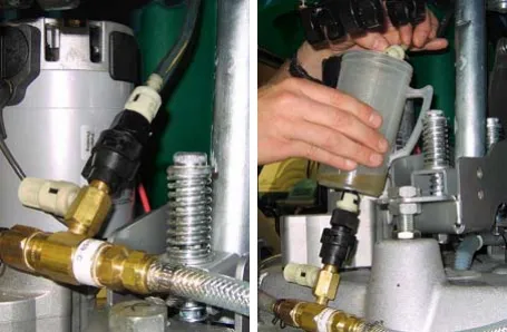 Draining the supply hose into a container after disconnecting it from the injector assembly