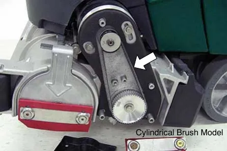 Cylindrical brush belt on the cylindrical brush model; arrow points to the belt