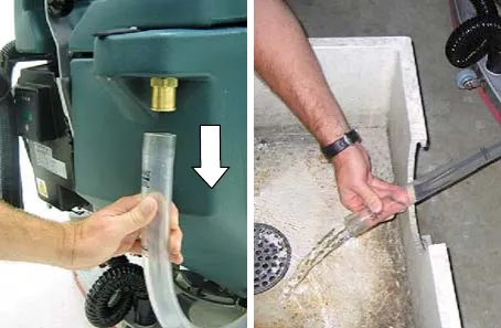 Draining the solution tank through its drain hose