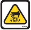 Spinning brush label: warning symbol showing a hand over a spinning brush.