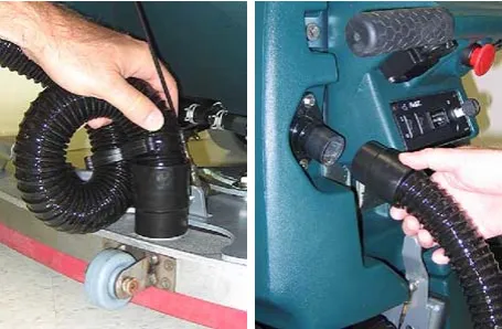 Vacuum hose removed from the squeegee assembly, showing the loop and clip on the hose