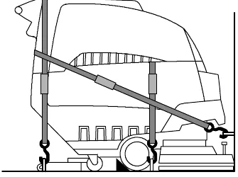 Side view of the machine with tie-down straps secured to the truck or trailer