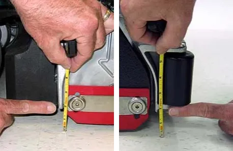 Measuring the distance from the front edge and the back edge of the scrub head to the floor