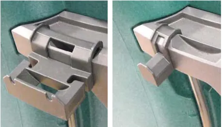 Optional accessory clip shown open and clipped onto the rail