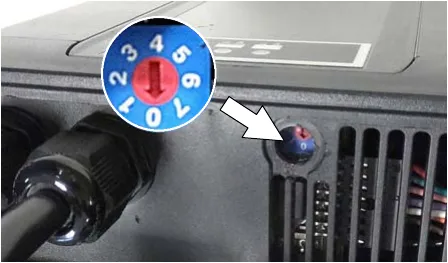 Profile dial on the charger with an enlarged view of dial positions 0 to 6
