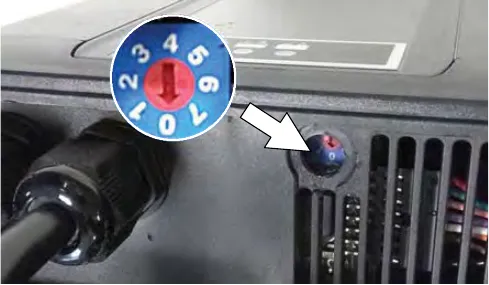 Charger profile dial with an arrow, and a closeup showing the dial numbers 0 to 6