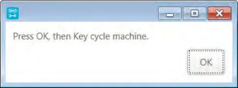 Service Diagnostics dialog box reading Press OK, then Key cycle machine, with an OK button