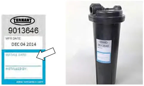 Cartridge label with an arrow to the install date box, and the black cartridge