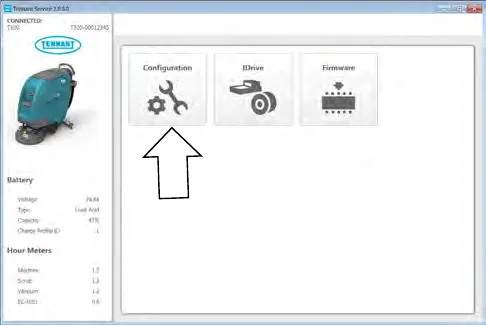 Service Diagnostics home screen with an arrow pointing at the Configuration button