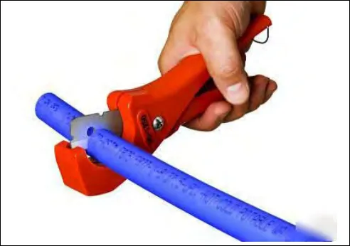 Cutting blue tubing square with a tube cutter