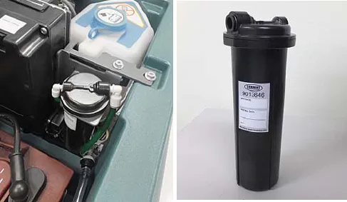 Water conditioning cartridge installed in the machine and the black cartridge on its own