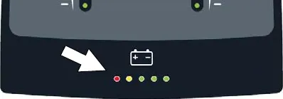 Battery discharge indicator lights marked by an arrow