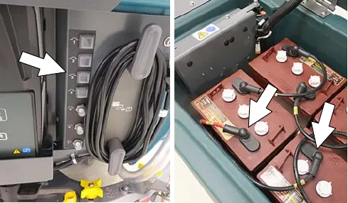 Circuit breaker panel and the battery cable connections