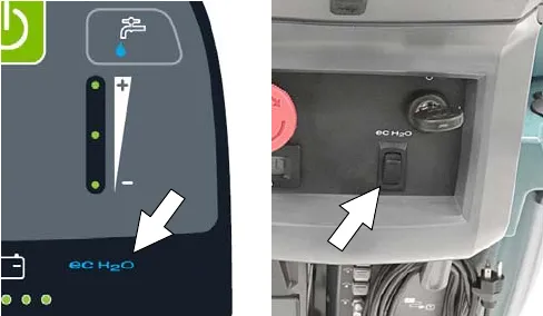 ec-H2O indicator on the control panel and the ec-H2O switch below the key switch
