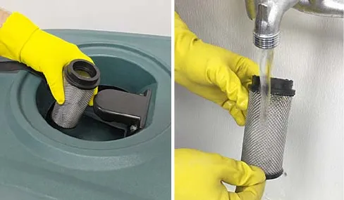 Removing the float shut-off screen and rinsing it under a tap