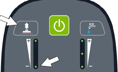 Control panel with arrows pointing at the brush pressure button and its indicator