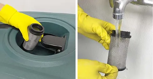 Removing the float shut-off screen and rinsing it under a tap