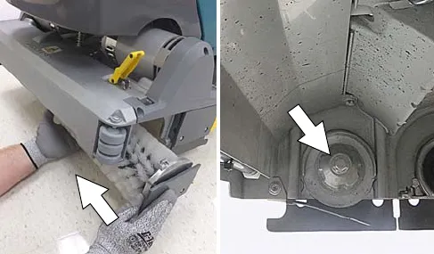 Brush guided onto the drive hub, with the double row of bristles marked