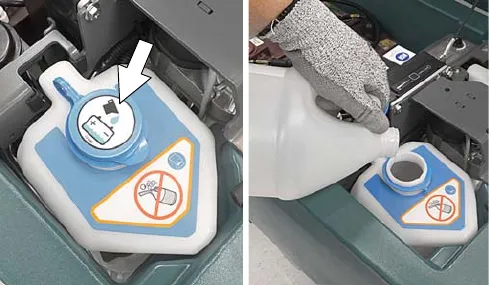 Refilling the automatic battery watering tank with distilled water
