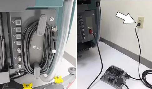 Charger cord wrapped around the cord hooks, and the off-board charger disconnected
