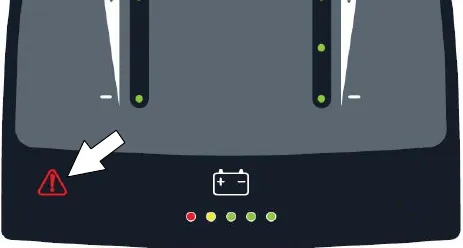 Control panel with an arrow pointing at the red service indicator