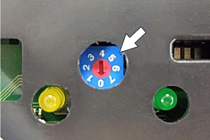 Battery type dial on the charger, positions 0 to 6