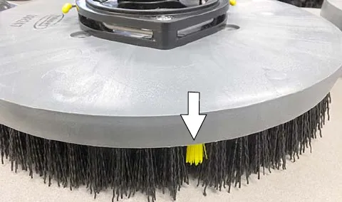 Disk brush with the yellow wear indicator bristle marked by an arrow