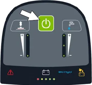 Control panel with an arrow pointing at the green 1-Step button