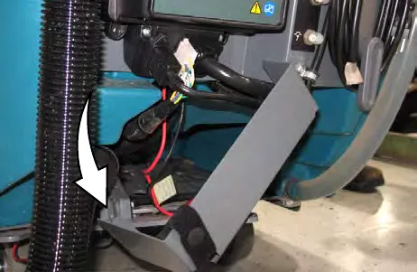 Charger cable cover swung down away from the charger