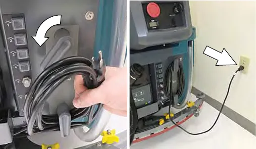Wrapping the charger power cord around the cord hooks and unplugging it from the wall outlet