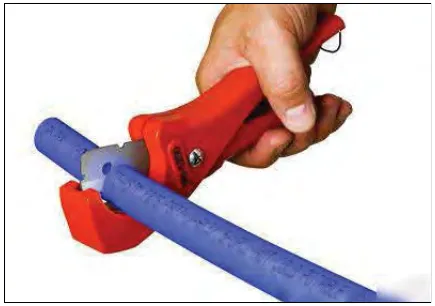 Tube cutter cutting a blue tube square