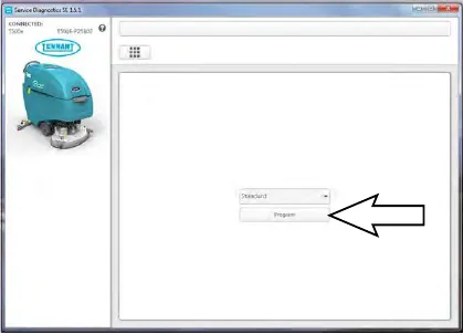 Service Diagnostics screen with an arrow pointing to the Program button